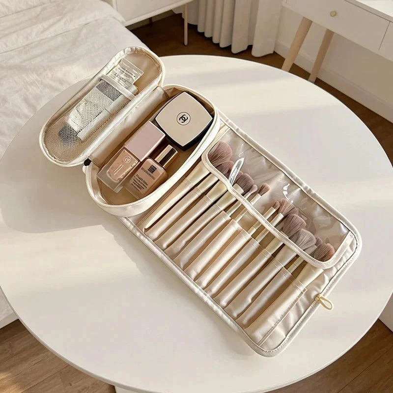 Makeup Brush Bag Large Portable Travel Organizer For Women Students Compact Vanity Case For Home Office Desk Gift For Christmas Vue