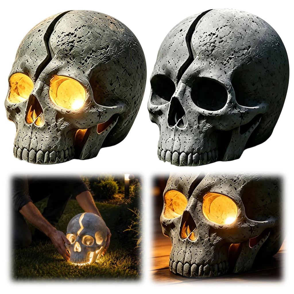 Solar Cracked Skull Garden Light | Gothic Halloween LED Lamp Solar Garden Light Vue