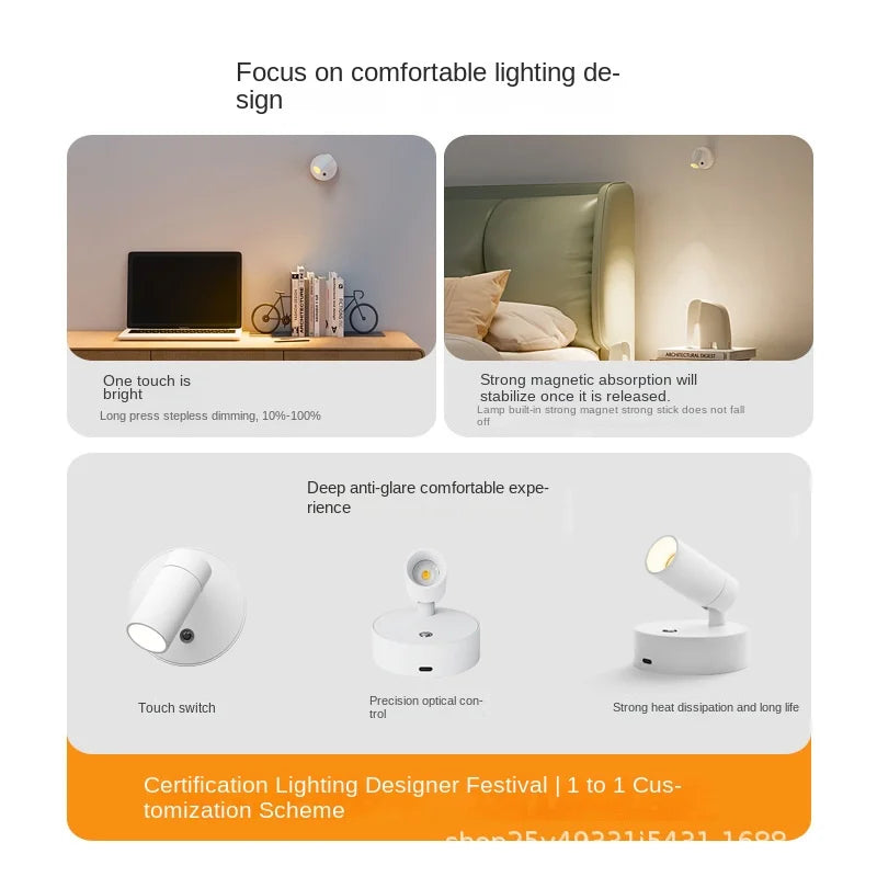 Adjustable Wall Light with Remote Control USB Rechargeable Bedside Reading Wall Lamp COB Touch Control Warm Light for Bedroom Vue