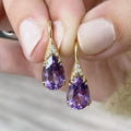 Huitan Gold Purple Pear CZ Drop Earrings | Women's Jewelry Drop Earrings Vue E1924