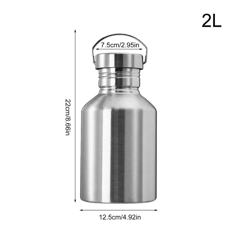 2L Stainless Steel Water Cup Large Capacity Wide Mouth Travel Bottle for Men Women Outdoor Sports Hiking Fishing Summer Vue Silver 2000ml