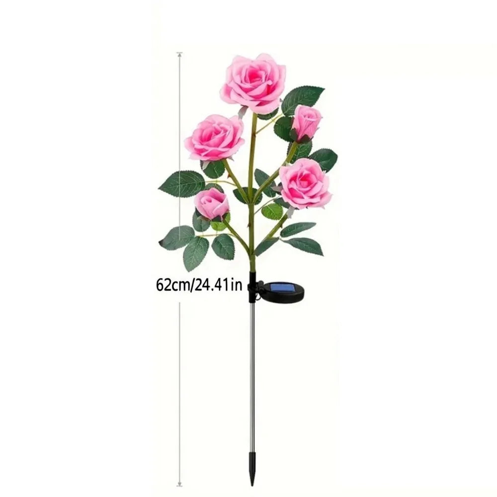 1/2PC Solar 5 Heads Rose Lights,Outdoor Artificial Flower LED Garden Lamp,Waterproof Landscape Stake Light,Patio Yard Home Decor Vue