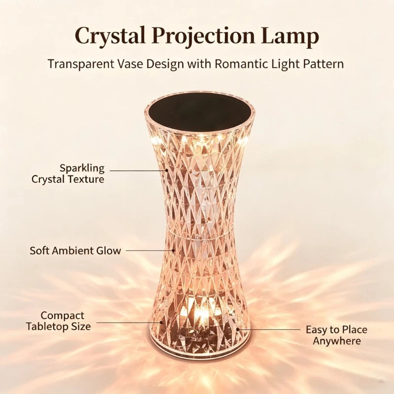 Luxury Crystal LED Table Lamp, Romantic Ambient Bedside Night Light for Bedroom Living Room Home Decor Vue