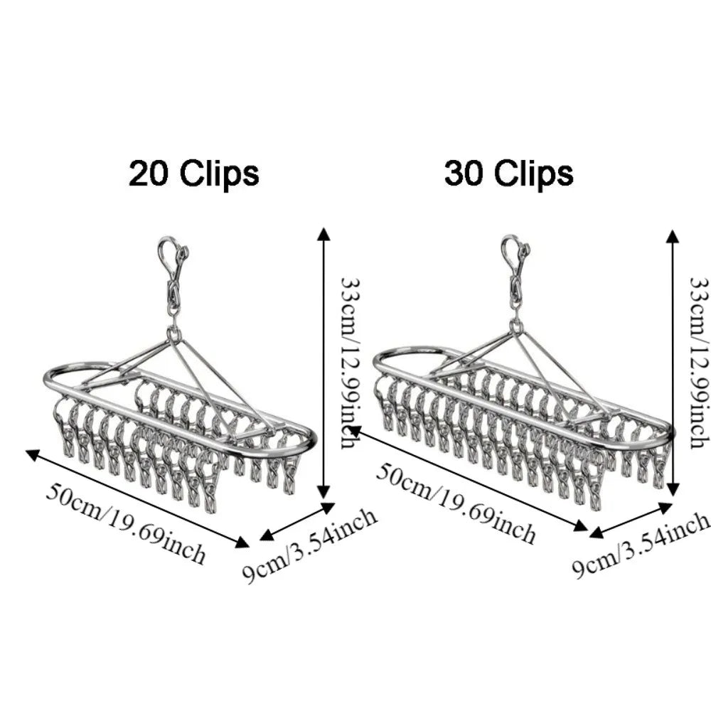 Durable 20/30 Clips Socks Drying Rack Windproof Stainless Steel Sock Laundry Airer Rust-proof Laundry Hanger for Home Vue