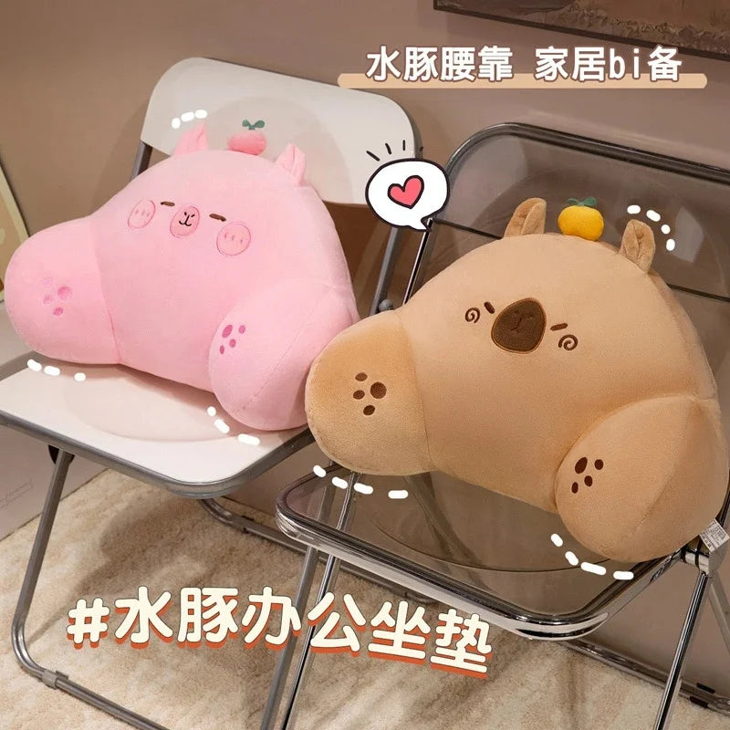 Capybara Lumbar Pillow Plush Cute Orange Fruit Top Soft Cotton Doll Cushion For Sofa Bed Office Desk Cozy Home Decor For Kids Vue