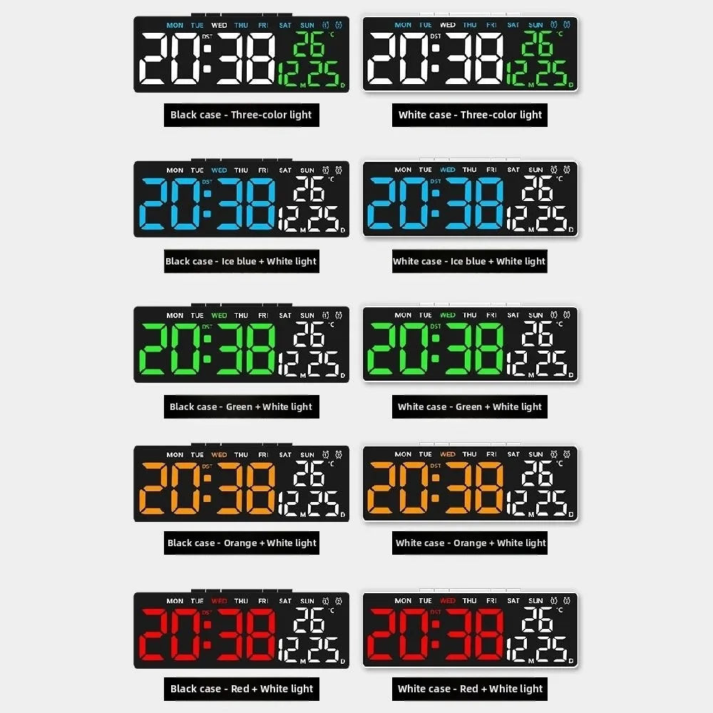 12/24H Format LED Electronic Clock 2 Alarms 3 Levels Brightness Alarm Clock Temperature Display Auto-Dimmer Large Digital Clock Vue