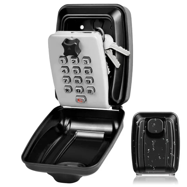 Wall Mounted Key Storage Safe Waterproof Anti-theft Key Box With Combination Lock 12-Digital Password Office Home Outdoor Use Vue Regular Grey
