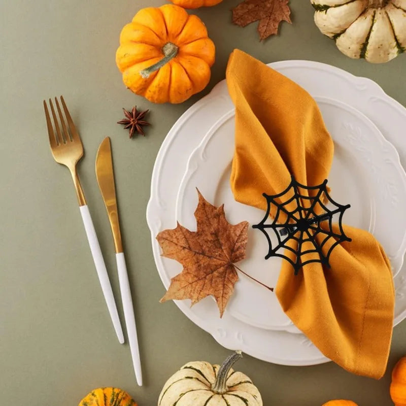 1-20PCS Spider Web Napkin Rings Halloween Party Table Decor for Hotel Restaurant Ghost Festival Dinner Napkin Holder Vue