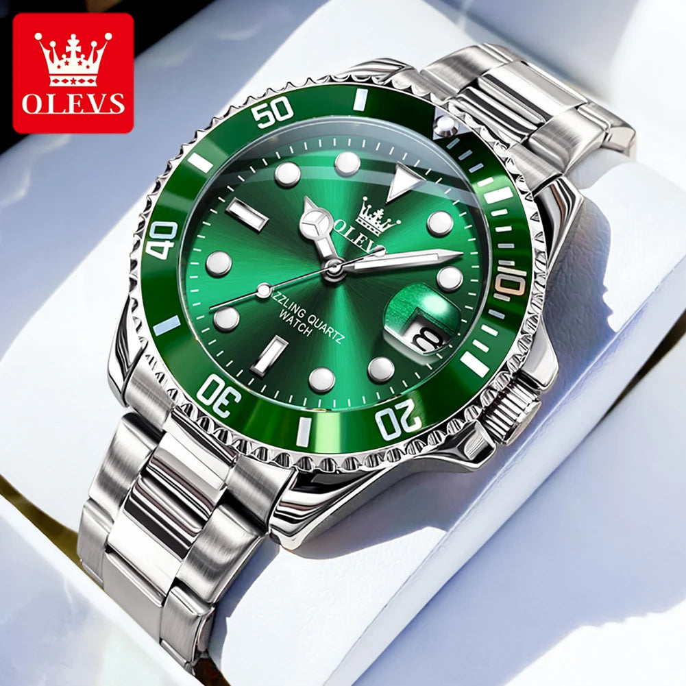 OLEVS 5885 Men's Luxury Stainless Steel Quartz Watch | Calendar Men's Quartz Watch Vue