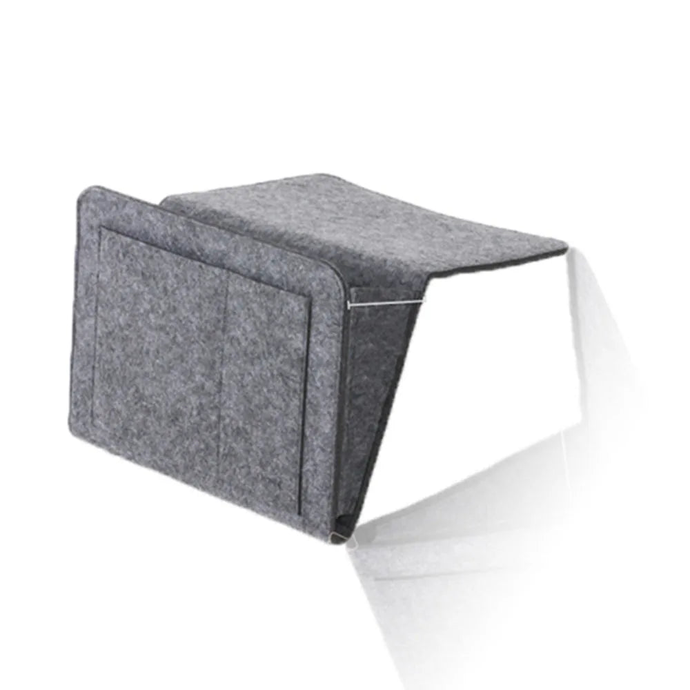 1PCS Felt Bedside Storage Organizer Anti-slip Bedside Bag Bed Sofa Side Hanging Couch Storage Remote Control Bed Holder Pockets Vue DARK GRAY