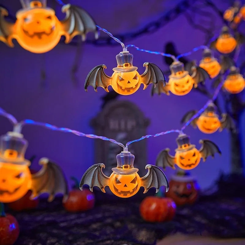 Halloween Decoration Bat Pumpkin String Lights Jack O Lantern LED Lights for Indoor Windows Ornaments Light Decor N010 Vue Warm White 6m 40leds battery