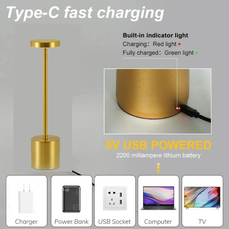 Portable LED Cordless Touch Table Lamps Rechargeable Desk Lamp 3Colors Adjustable Bedside Creative Ambient Light for Room Decor Vue