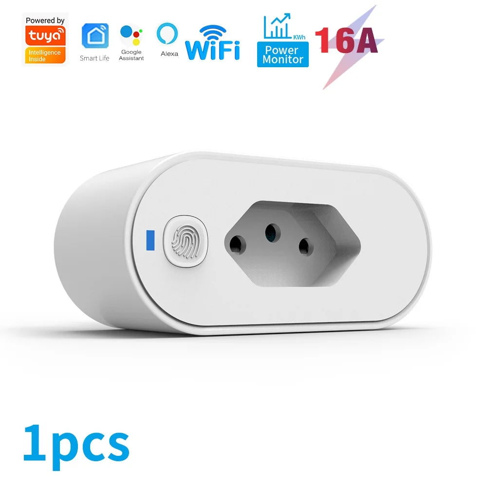 Tuya Wifi Socket Adaptador De Soquete Inteligente 16A Suporte Smart Life App control Alexa Google Home Controle vioce Vue 16A Power Monitor
