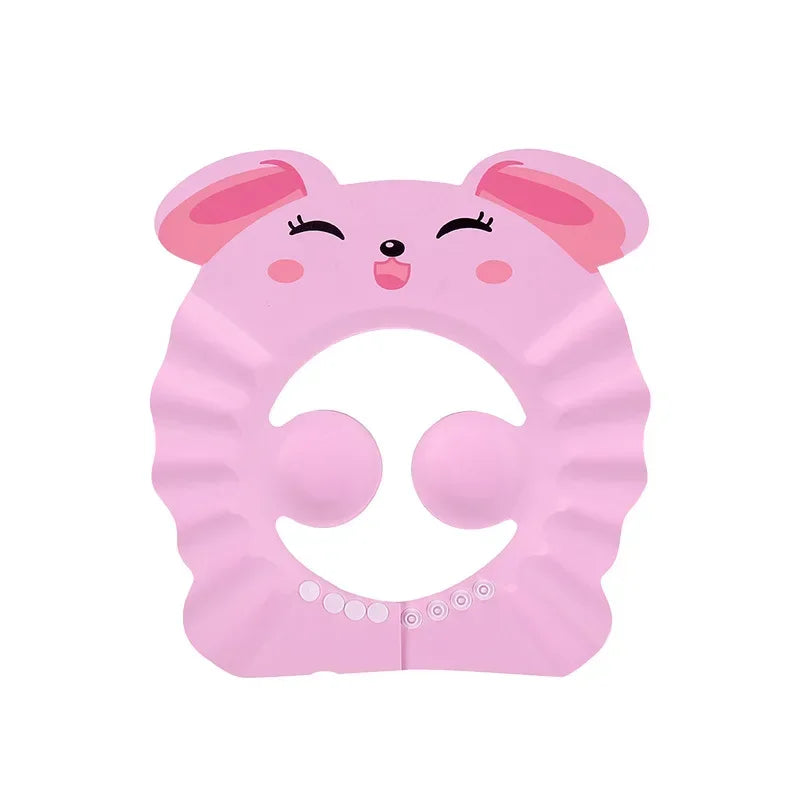 vvocci for Kids Ear Protection Baby Soft Cap Adjustable Shampoo Bathing Shower Hair Wash HatSafe baby Shower Protect Head Cover Vue B382 -Pink Rabbit