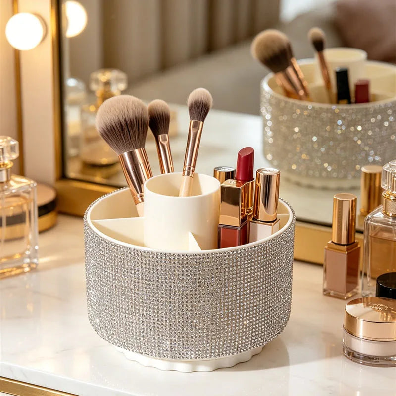 360° Rotating Makeup Brush Holder Spinning Diamond Comestic Tools Organizer Multi-Compartment Nail Brush Makeup Tool Organizer Vue
