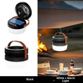 Camping Folding Fan Light Multi Functional USB Rechargeable/Solar Cooling Fan with Light Compact Adjustable Tent Hanging Lantern Vue Black