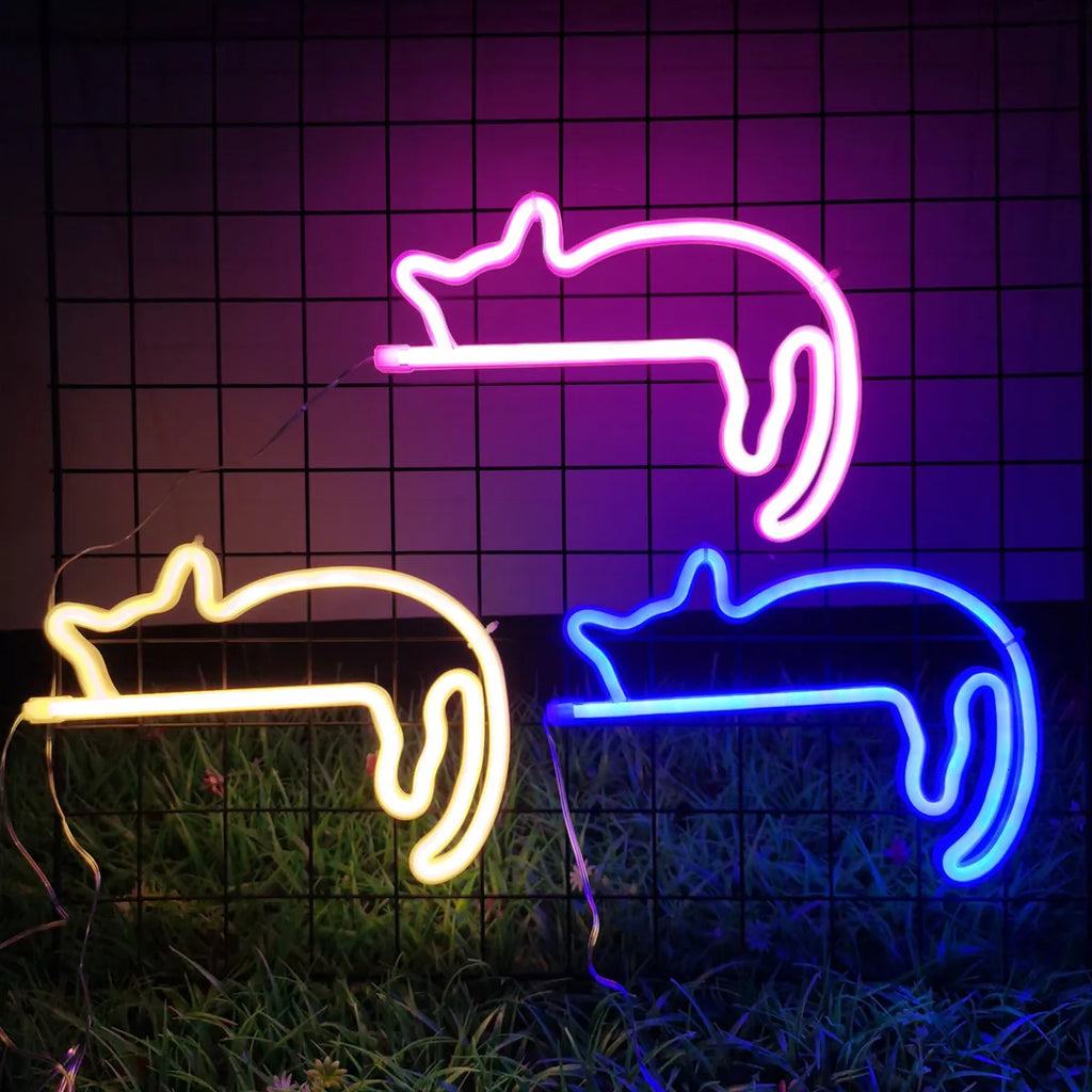 Lazy Cat Neon Sign Light for Wall Decor Led Light Up Sign Decor Pet Store Animal Club USB for Room Wall Home Party Birthday Gift Vue
