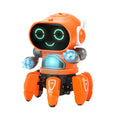 Children Electric Robot with Six Claws Plastic Intelligent Dancing Singing Light for Boys Vue Orange