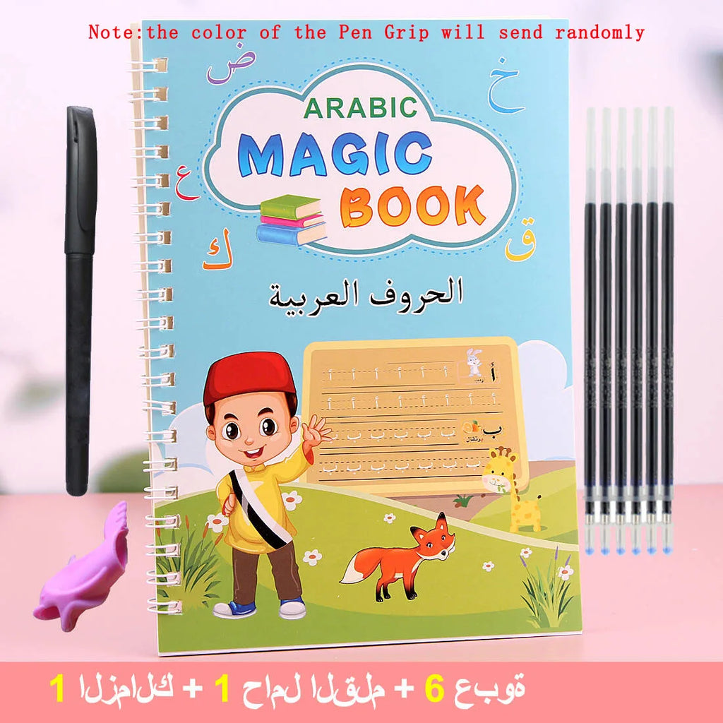 Reusable Magic Practice Copybook Kids Drawing Arabic Calligraphy Handwriting Tracing Book with Pen Preschool Children Students Vue