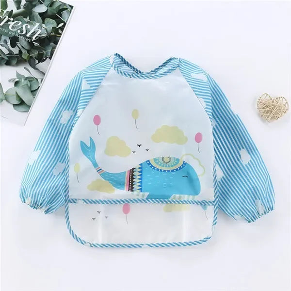 Baby Long Sleeve Scarf Boys Girls Burp Cloth For1-3Year Banana BibsWaterproof Toddler Art Smock Feeding Bib Apron Pocket Infant Vue B31 Whale 0-3Years