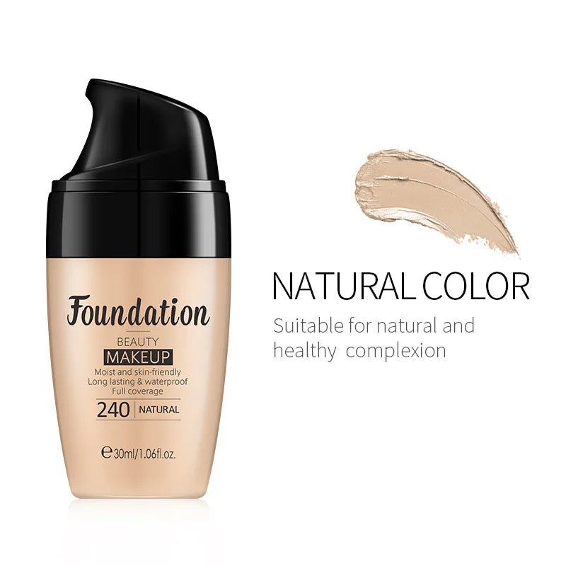 LAIKOU 30ml Liquid Foundation Waterproof Makeup High Coverage Concealer Long-lasting Cover Dark Circle Brighten Matte BB Cream Vue 240-Natural color