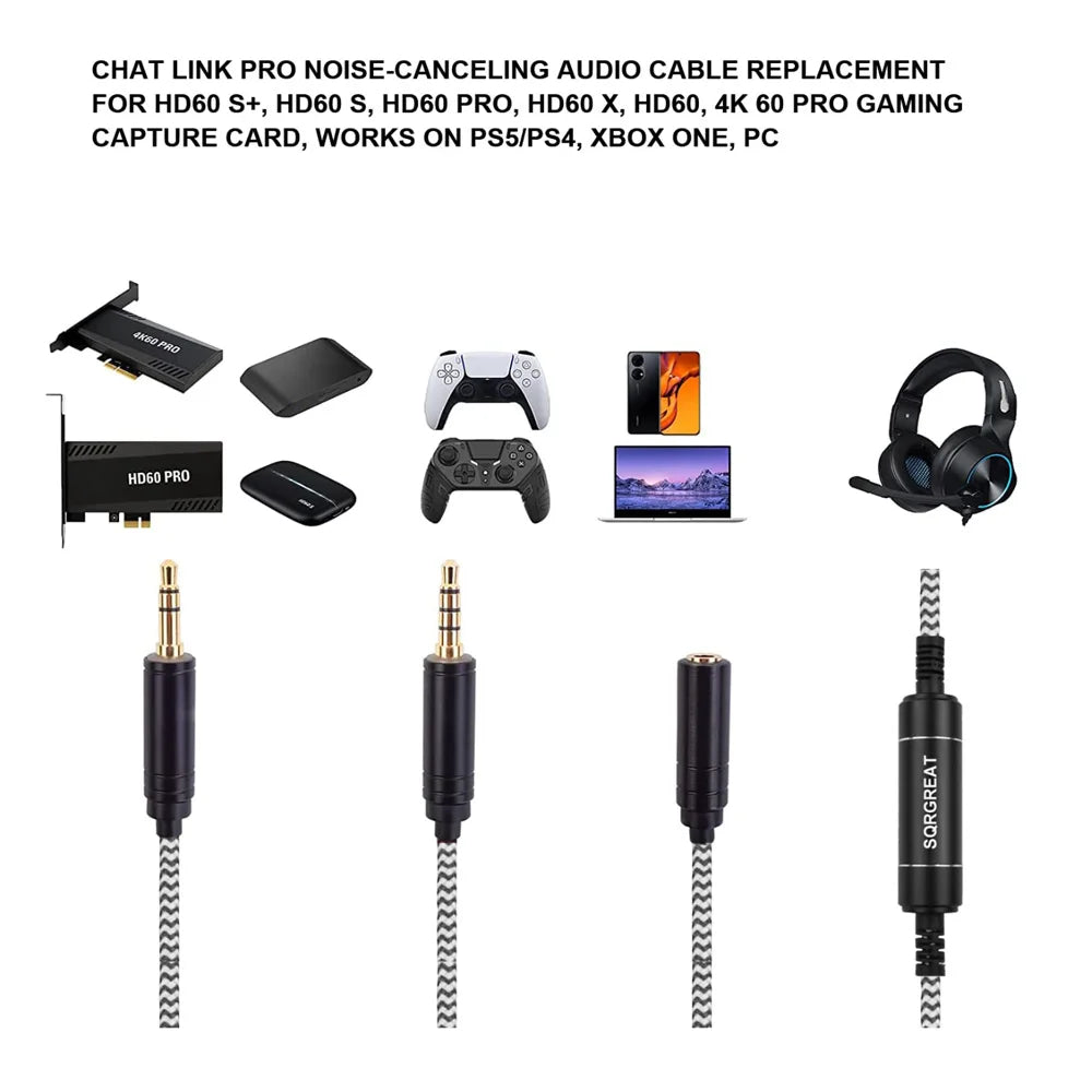 Chat Link Audio Adapter Cable With In-line Isolator For Elgato HD60 S+ HD60 Pro Capture Card Replacement Line For NS PS5 Vue