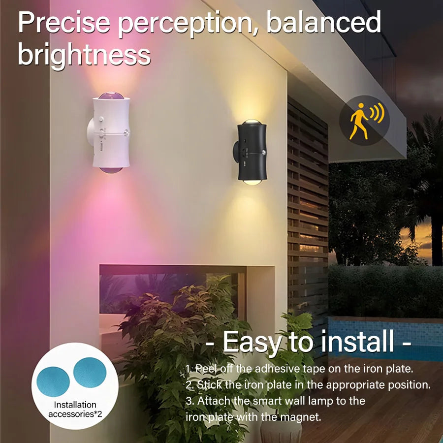 RGB Sunset Led Night Light with Motion Sensor Rechargeable Wireless Wall Lamp Double-head Magnetic Spotlight for Hallway Stairs Vue