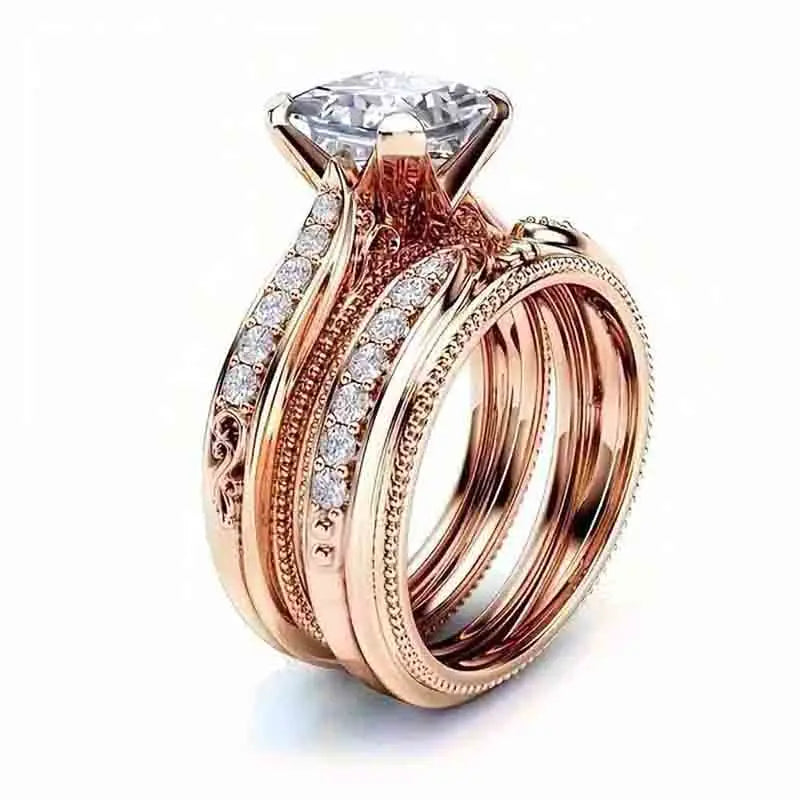 Huitan Rose Gold CZ Bridal Ring Set for Women – 2-Piece Bridal Ring Set Vue