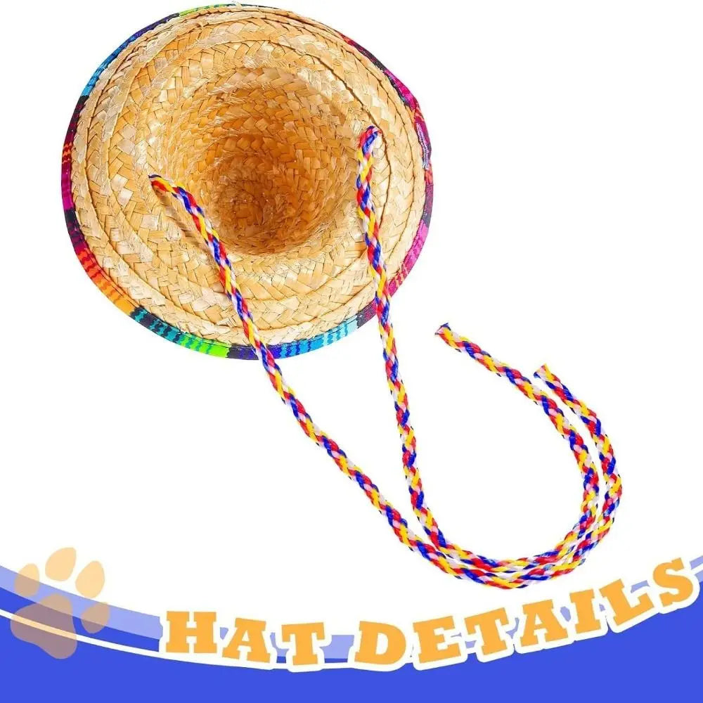 Dog Cat Straw Woven Sun Hat Cap Cute Puppy Mexican Sombrero Pet