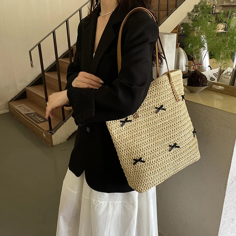 Summer Beach Large Capacity Tote Bag Women Shoulder Handmade Woven