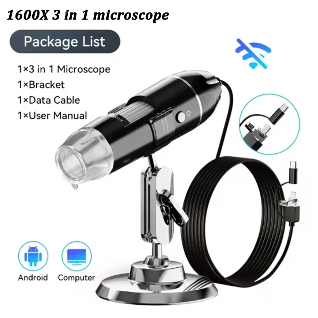 WiFi Digital Microscope 50X–1600X | iOS & Android, Adjustable Stand Digital Microscope Vue