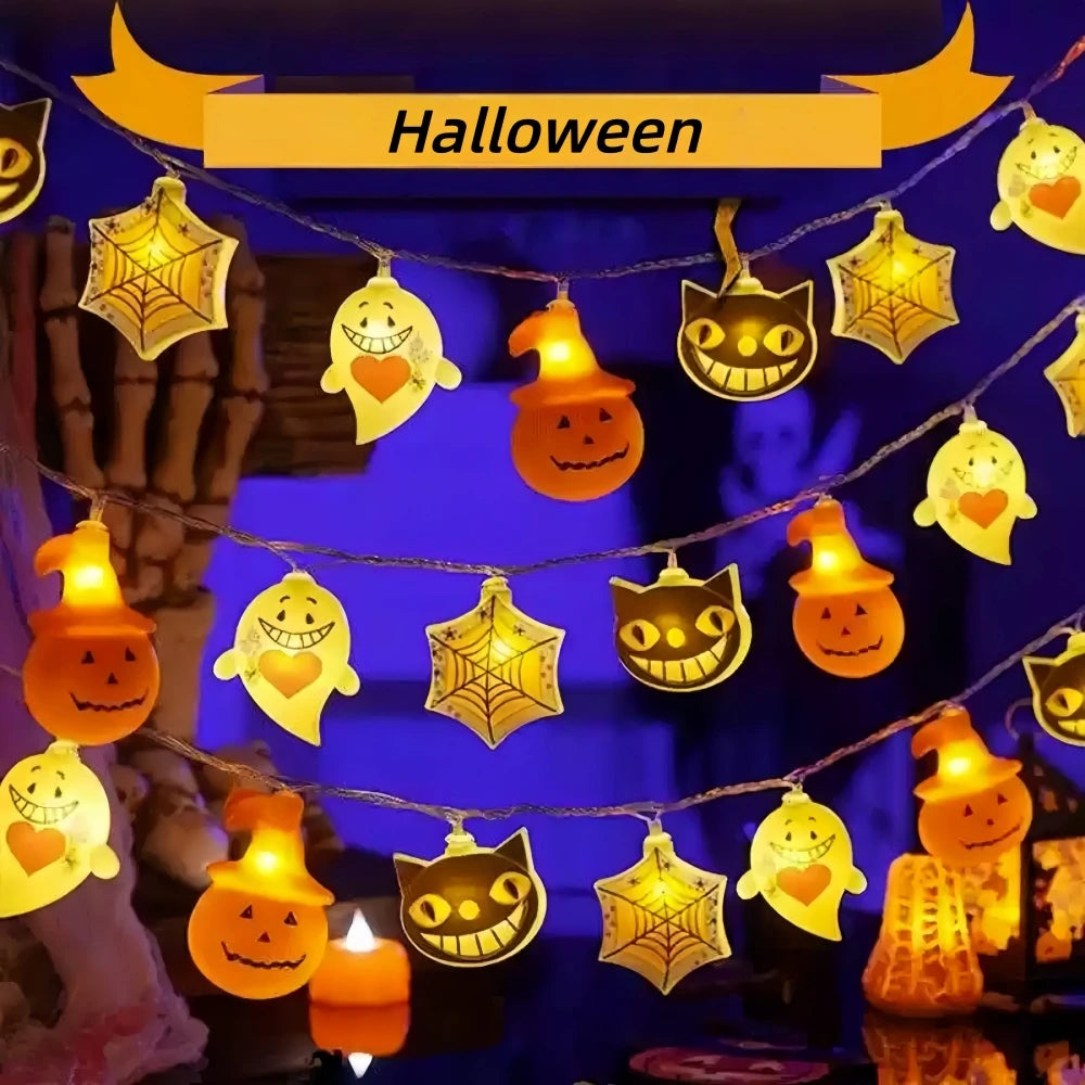 Halloween LED String Lights, Fairy Lights with Ghost, Pumpkin, Black Cat and Spider Web for Indoor Halloween Party, Home, Wall Vue
