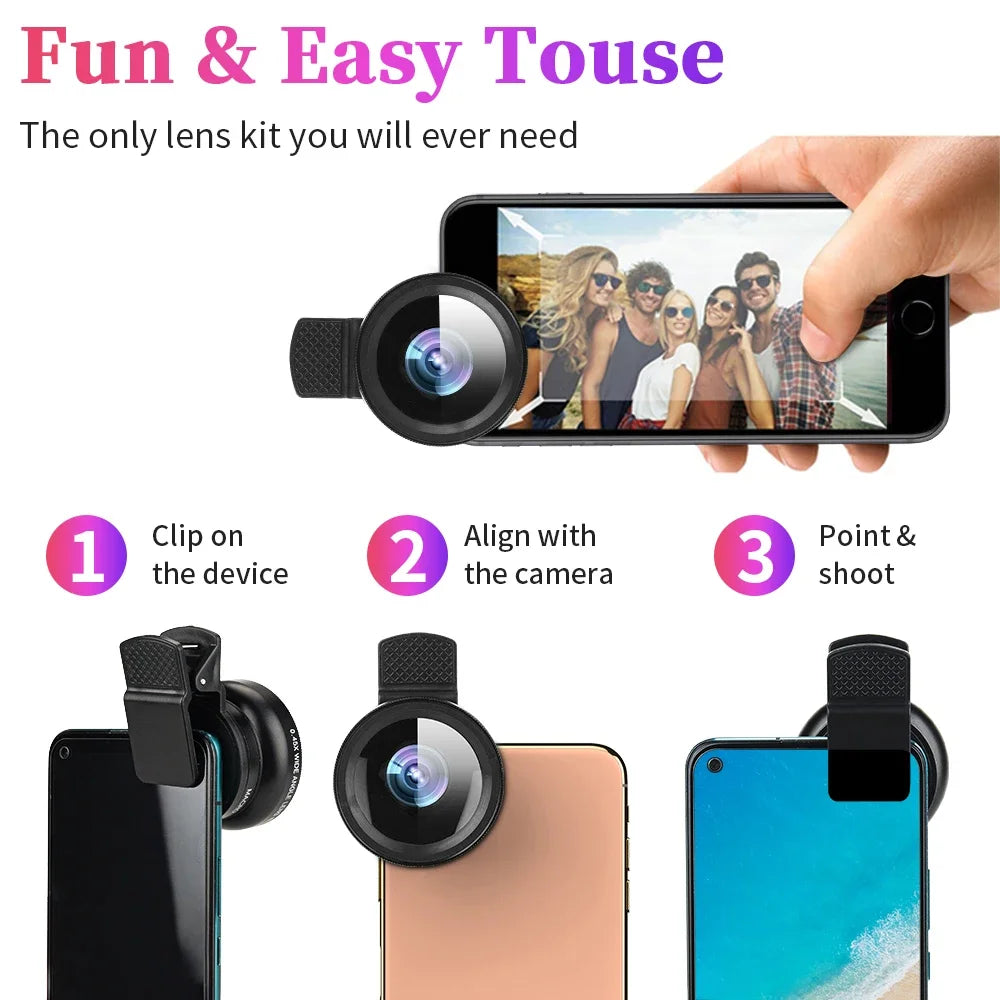Universal 2 IN 1 Lens Clip 37mm Mobile Phone Lens Professional 0.45x 49uv Super Wide-Angle + Macro HD Lens for iPhone Xiaomi 12 Vue