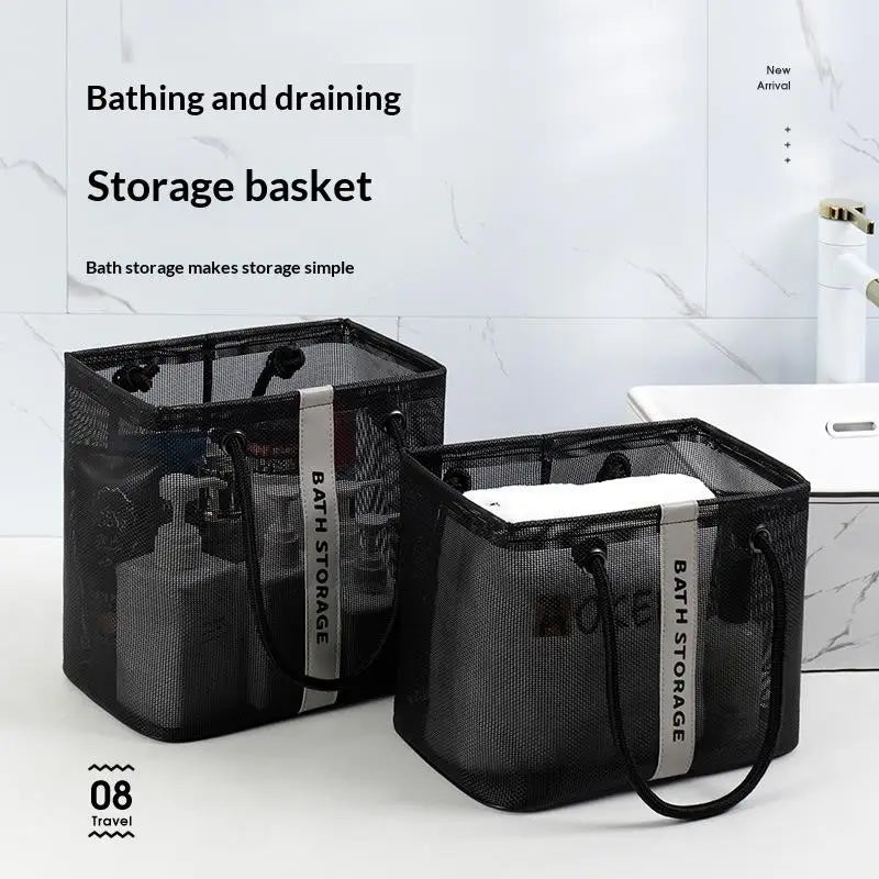 Collapsible Mesh Drain Basket 2in1 Large Portable Handle Organizer For Swimming Bathroom Toiletry Storage Vue