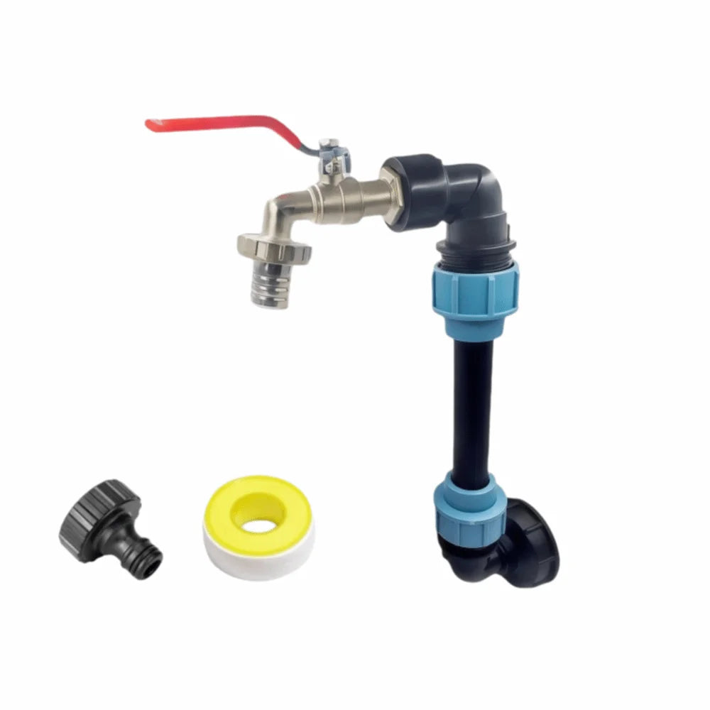 Metal Faucet IBC Tank Gooseneck 25cm Height Pipe Outlet Valve Faucet Adapter Connection Kit Durable Gooseneck Outlet Tap Vue Red grip handle