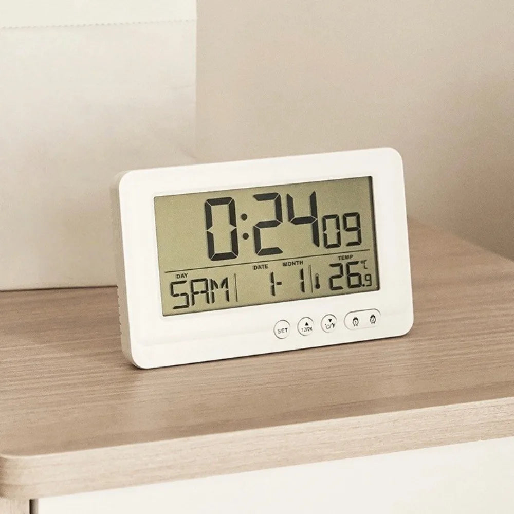 Time/Date/Week/Temperature Electronic Alarm Clock LCD Display Soft Lighting Digital Alarm Clock Plastic 12/24 Hours Vue