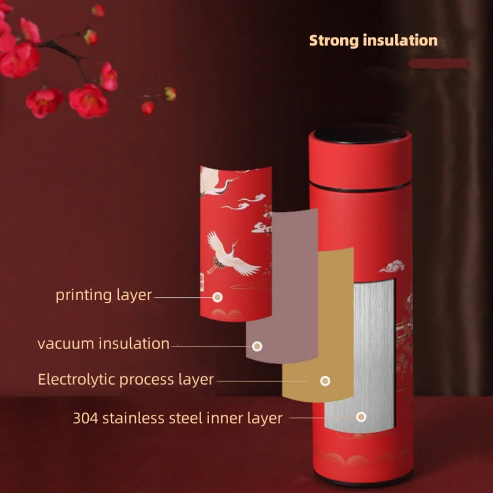 Portable Thermos Bottle Coffee Tea Mug Chinese Style Smart Temperature Display Vacuum Flask Water Bottle With Filter Thermos Cup Vue