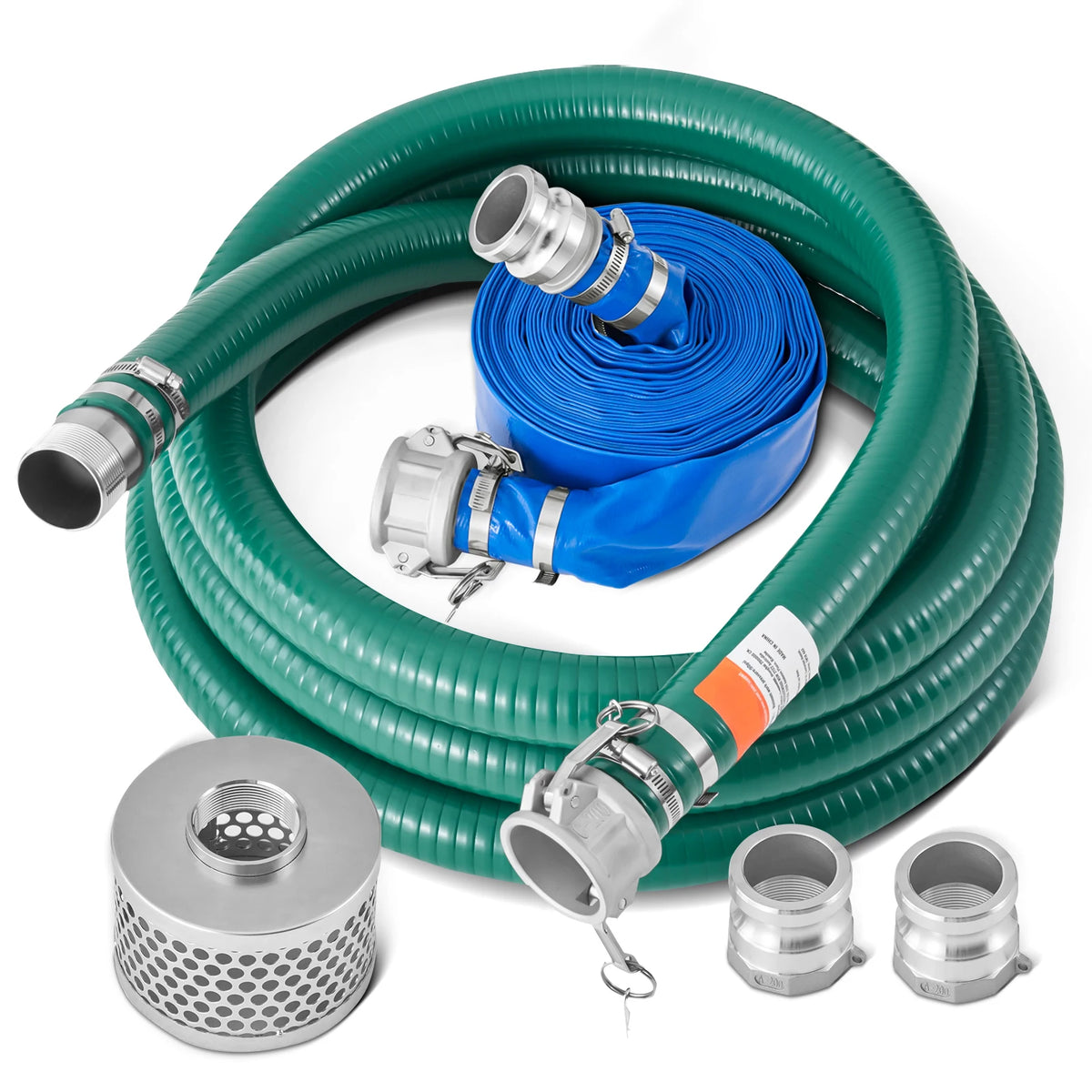 SucceBuy Suction Hose Kit 2inx50ft / 2inx65ft Blue Backwash Hose, 20ft Green Suction Hose & Multiple Accessories for Water Pump Vue