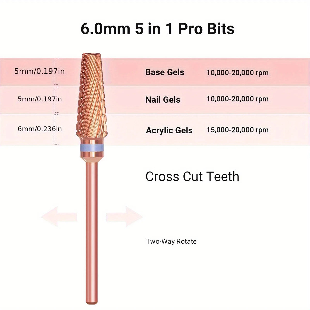 5in1 Pro Nail Drill Bit, Multifunctional Mixed Size Carbide Version, Suitable for Nail Trimming, Foot Care, Removal, Gel Polishi Vue