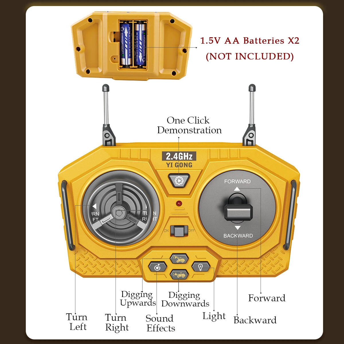 2.4G Remote Controlled Bulldozer Nine Channel Loading Vehicle Simulation Excavation Engineering Gifts for 6+ Children Vue