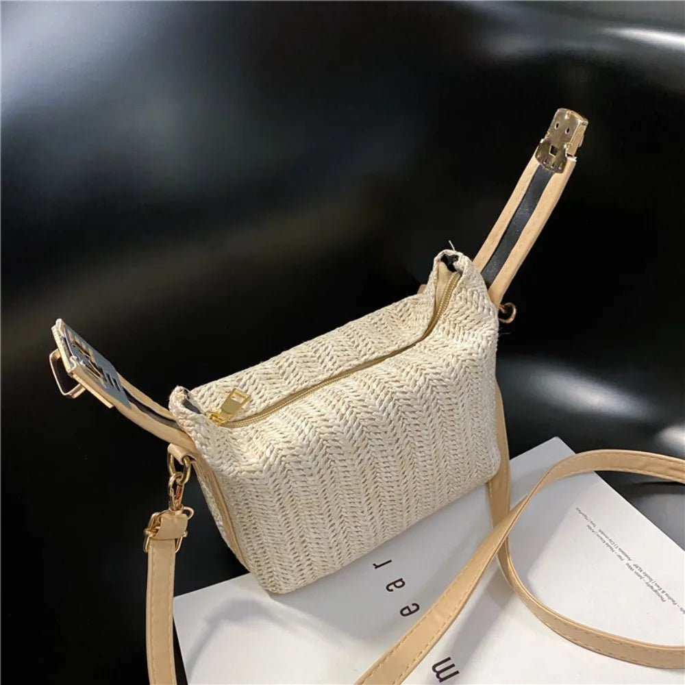 Straw Knitting Crossbody Bag Bohemian Shoulder Strap Woven Bucket