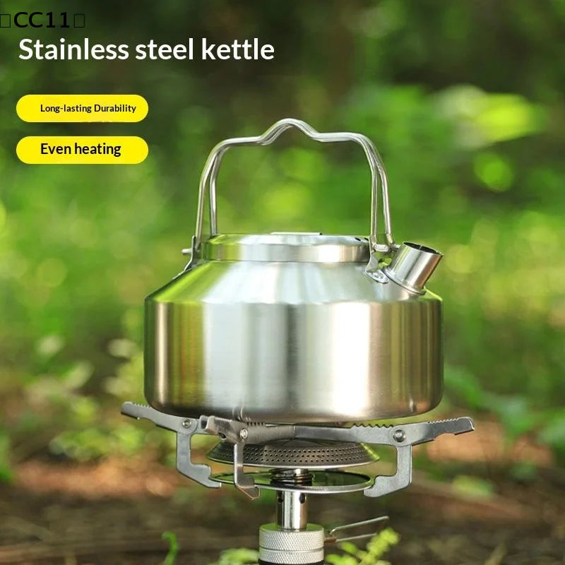 Outdoor Stainless Steel Kettle Locking Handle Camping Hung Pot Portable Coffee Pot Picnic Cooker 900ML Teapot Kettle〔CC11〕 Vue