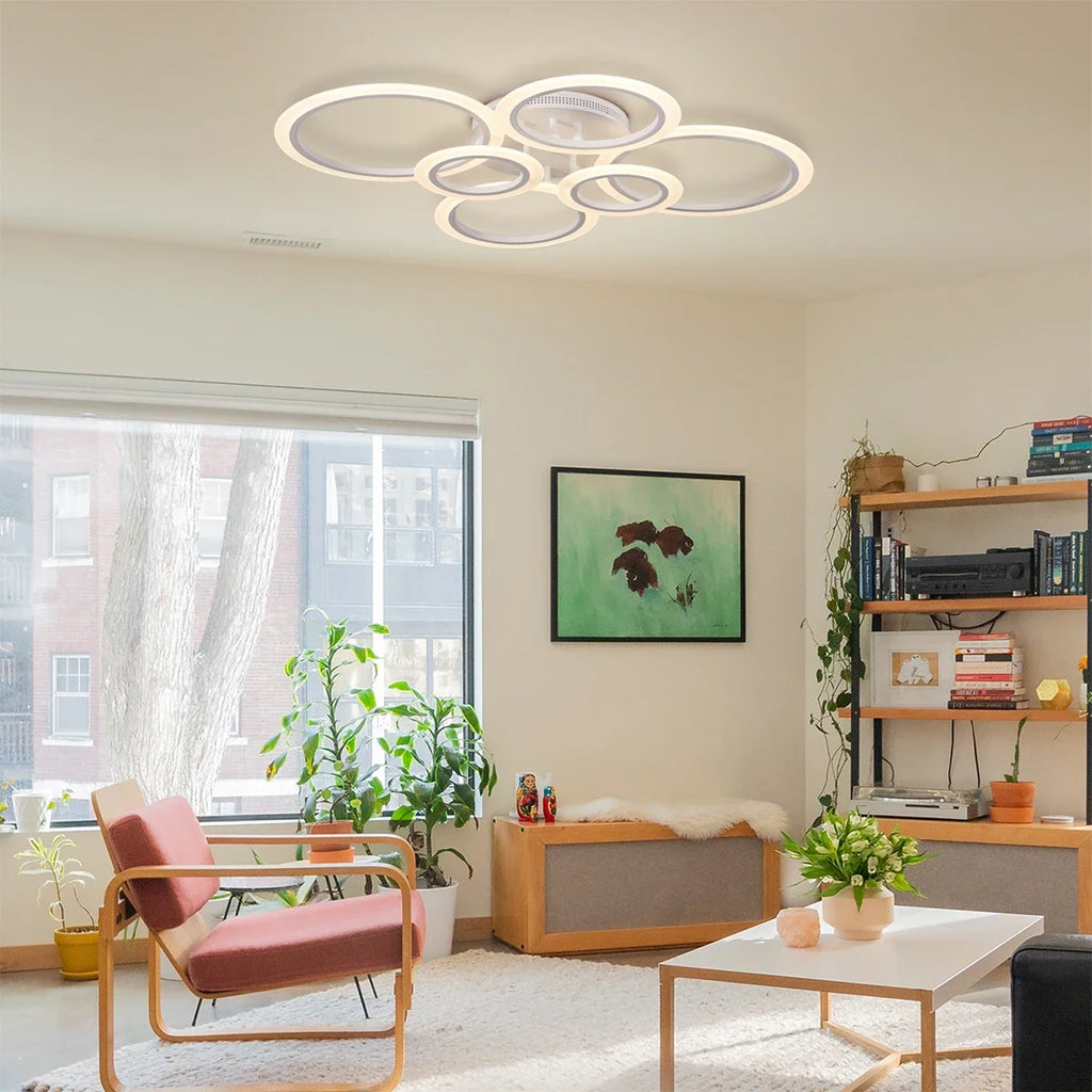 Modern LED Chandelier 4-9Rings Home Remote Control Dimming Led Ceiling Lights for Living Room Bedroom Kitchen Decoration Fixture Vue