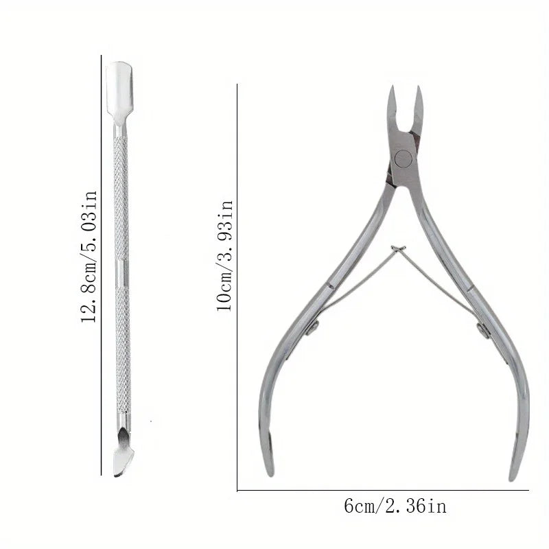 6pcs Nail Art Tool Stainless Steel Double Push Spoon Pusher Cut Nail Cuticle Nipper Dead Skin Scissor Trimmer Remover Clipper Vue