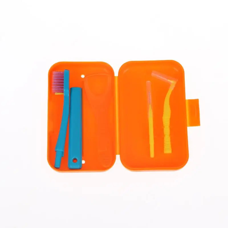 Care Kit Detachable Toothbrush with Interdental Brush Tongue Scraper Reusable Oral Set For Home Office Travel Vue Orange