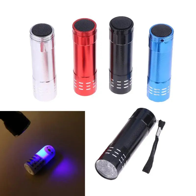 1Pcs 50LM 395nm Mini UV Flashlight, Compact 9 LED Outdoor Lighting Tool, Portable Black Light for Hiking Vue Blue with rope
