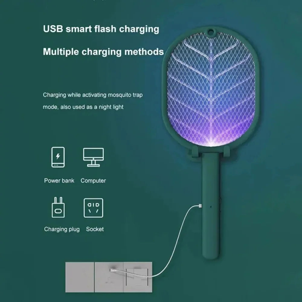 2-in-1 Electric Mosquito Killer Household Mosquito Racket With Purple Killer Lamp USB Charging Rechargeable Bug Fly Swatter Vue