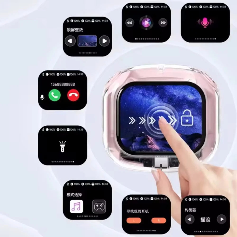 Wireless Bluetooth-compatible Earphones Intelligent Touch Color LCD Screen TWS Earbuds HIFI Noise Reduction Stereo Earphones Vue