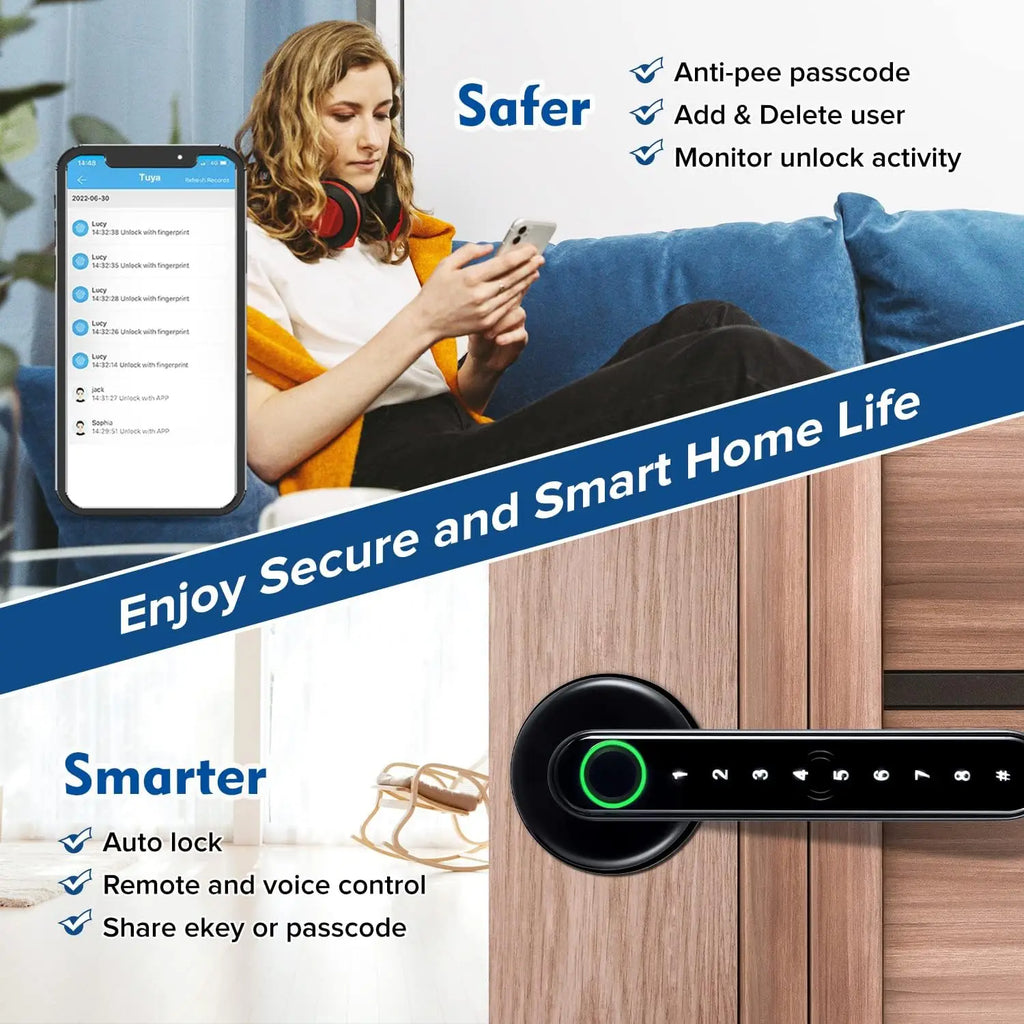 Smart Fingerprint Door Lock Handle for Home Apartment With Key card Digital Door Lock Keypad Keyless Entry electronic lock Vue