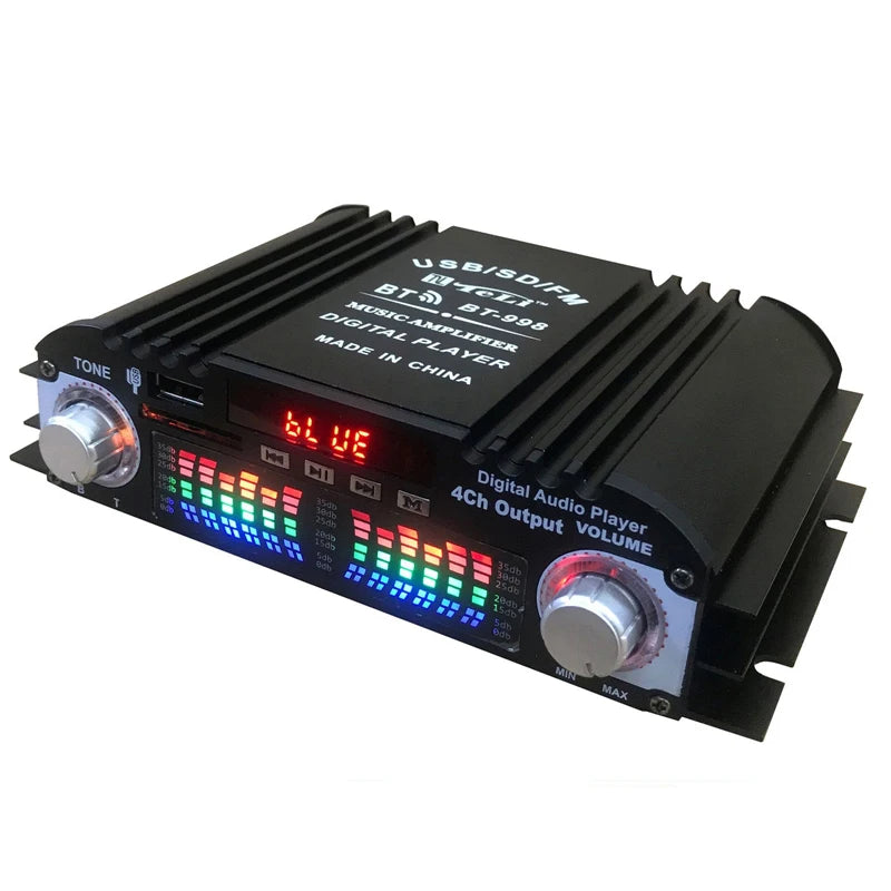 BT-998 Hifi Audio Home Digital Amplifiers Car Audio Bass Power Bluetooth Amplifier FM USB SD Radio for Subwoofer Speakers DC12V Vue BT-998